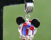 American Themed European Bracelet Charm Minnie Mouse Style Disney Inspired DeSIGNeR Lampwork Red White Blue Disneyland Magic