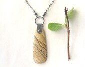 rustic pendant necklace, brown picture jasper and oxidized sterling necklace