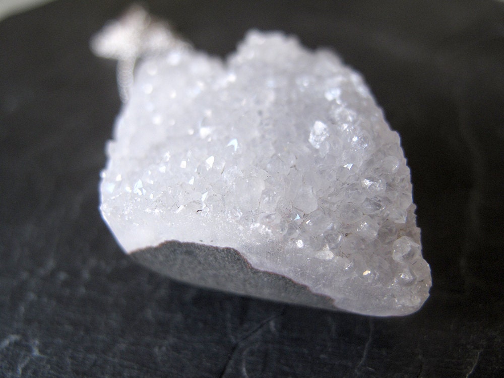 WHITE // Sterling silver pendant with natural drusy White Quartz crystal