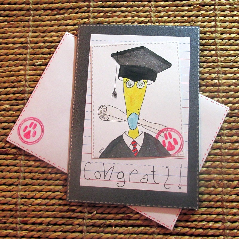 PaniEva's greyhound graduation card whimsical greyhound graduate silly old greyhound large card with envelope