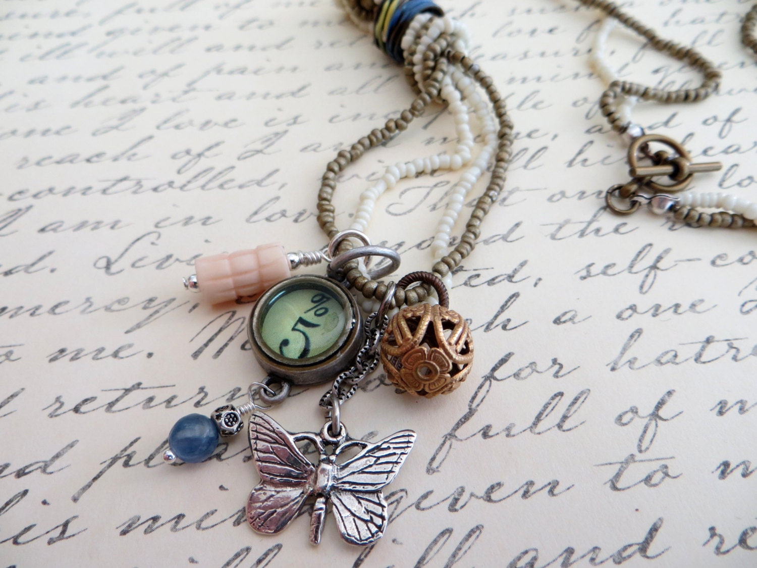 Long Double Bead Chain Charm Necklace