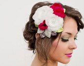 Handmade Silk Habotai Bridal Mini Hat by Fine & Fleurie in Light Ivory, Black and Fushia
