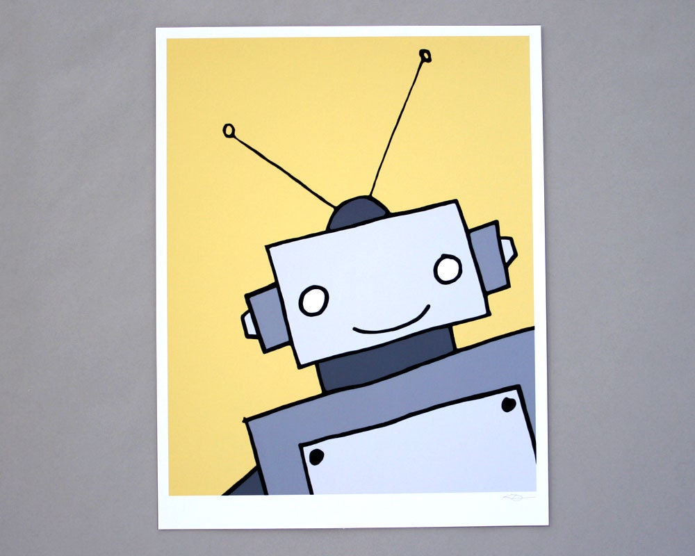 Yellow & Gray Robot 8x10 Robot Art Print