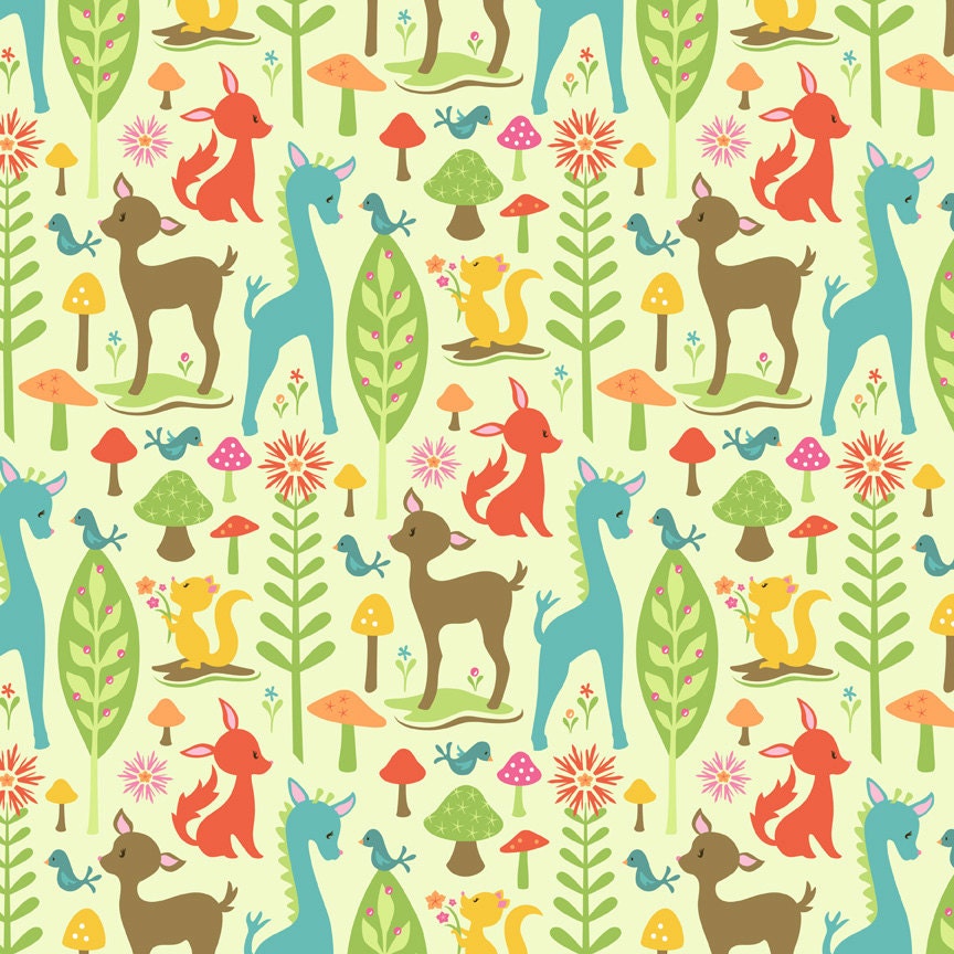 Riley Blake Woodland Tails Green Flannel Fabric, 1 yard
