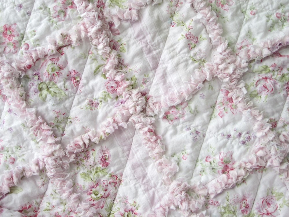 Shabby Baby Girl Quilt Rag Quilt Cottage Chic Pink Roses