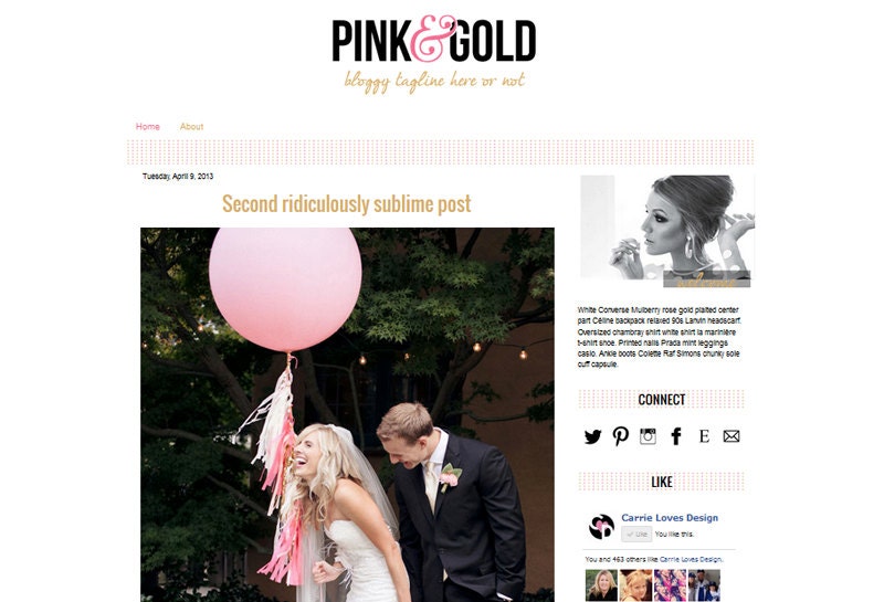Premade Blogger Template Pink and Gold