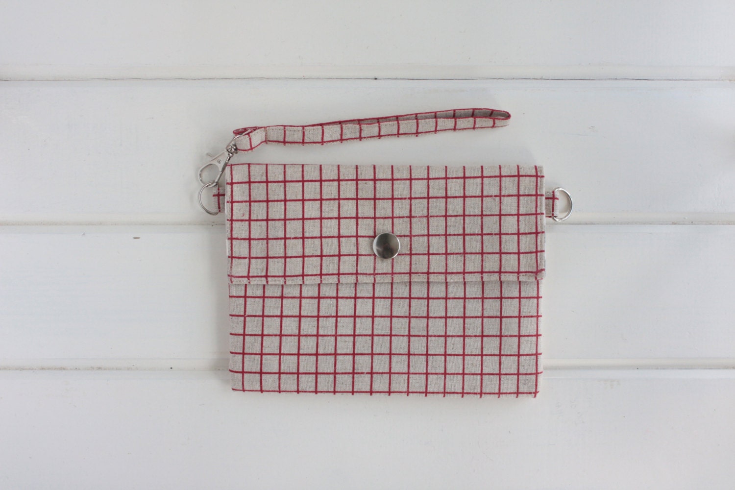 Red Grid Envelope Wristlet