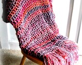 Throw Blanket Crocheted with Fringe- Mulitcolored Blanket, Afghan, Home Decor, Purple, Pink, Blue and more,Interior Palate-Ready to Ship