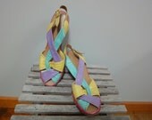 Mod Penaljo Sandals, 1960s Sling Back Strappy Multicolor, Size 6 1/2