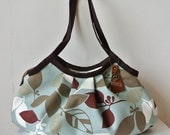 Zippered Extra large Canvas granny bag, Leaves in Horizon blue