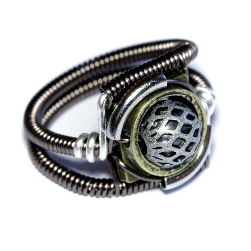 Steampunk Jewelry - RING - Silver and Antique Brass tone (Custom size available - see description)