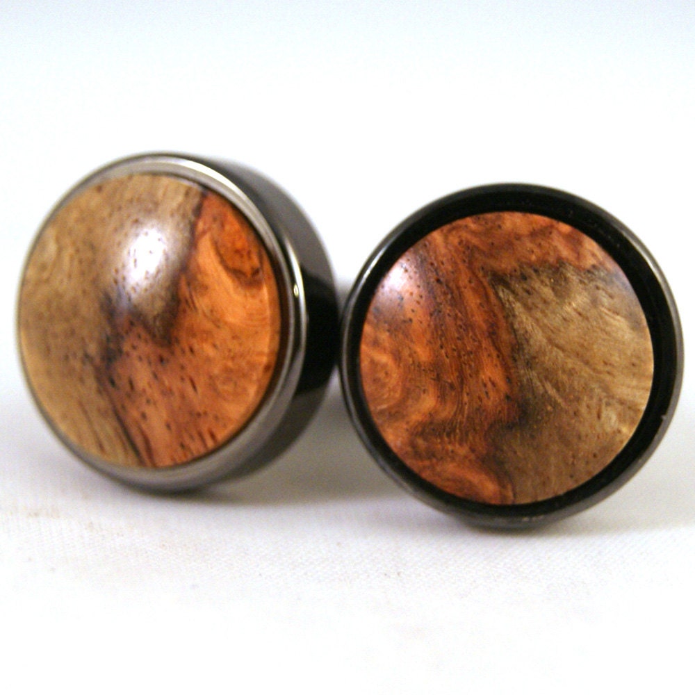 Mens Cuff Links - Asian Amboyna Burl in Gunmetal Bezel (CL-583)