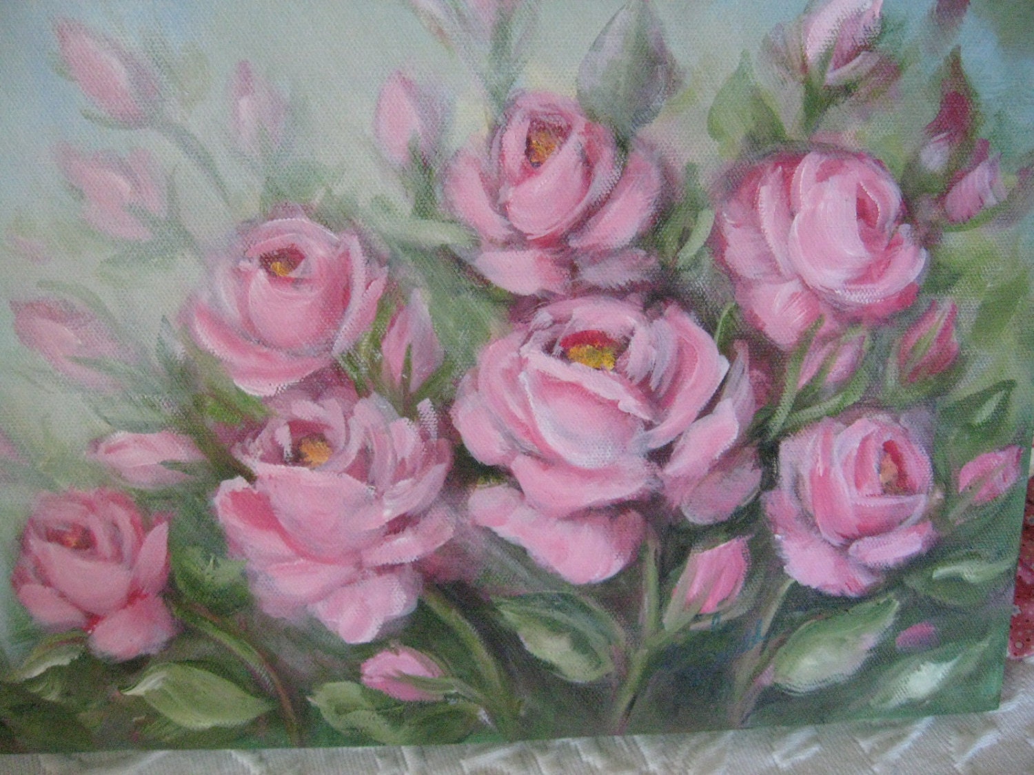 Pink Shabby Chic Roses Oil Painting by Carole by CarolesCottage