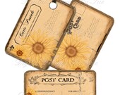 Sunflower Postcards - 3x5 - Printable  Digital Collage Sheet - Download Images - Tags - Romantic Vintage Woman - Ephemera