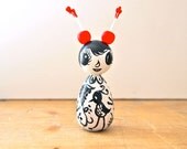 Hand painted wood kokeshi doll magic garden girl