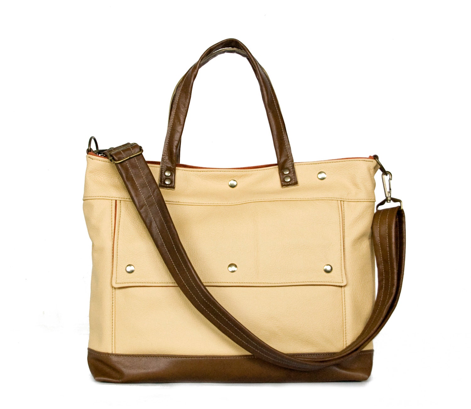 Archive Tote Bag in Lemon Yellow and Brown Leather - Spring Pop Collection - Made to Order