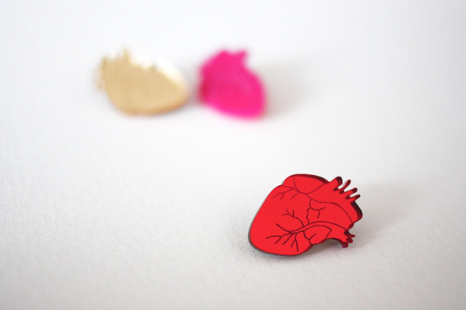 Mini Anatomical Heart Brooch. Laser cut and etched acrylic. Made in England.