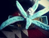 blooming succulent. hand stitched from recycled materials. in vintage pottery. ready to ship.