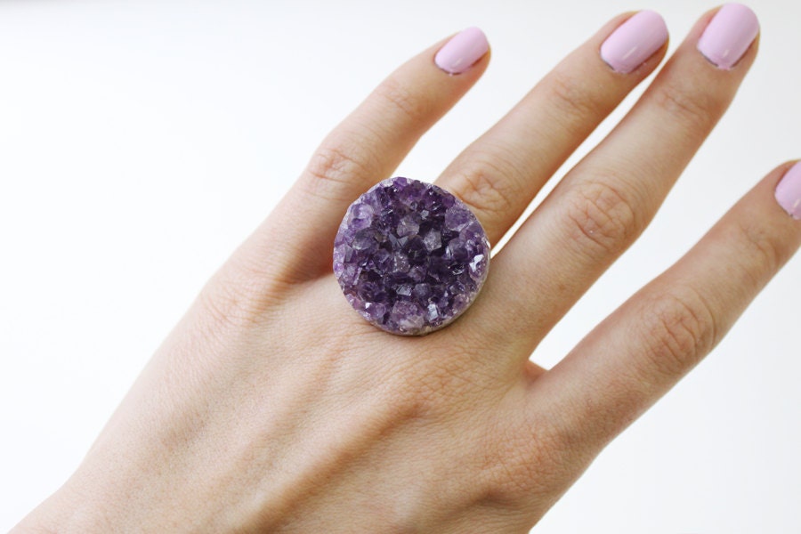 Large Crown Amethyst Ring - Gold