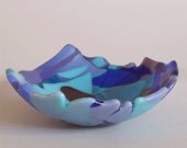 Fused glass bowl - blues art  glass