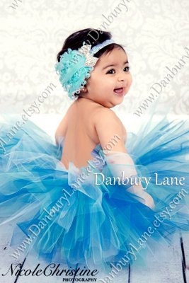 Baby Tutu ONLY, Blue white and aqua for new baby, 1st birthday girl or photo prop, choose any size newborn up to 24 months -BLUE BLOSSOM