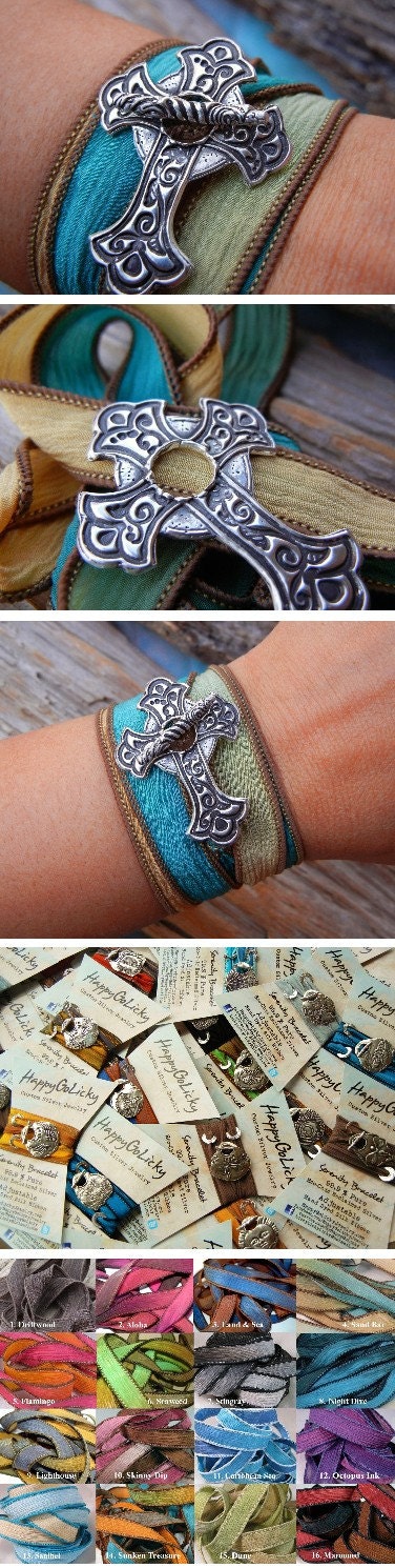 Sideways Cross Jewelry, Sideways STERLING Silver Cross Silk Wrap Bracelet, Silver Cross Jewelry, Sideways Cross, Inverted Cross Jewelry