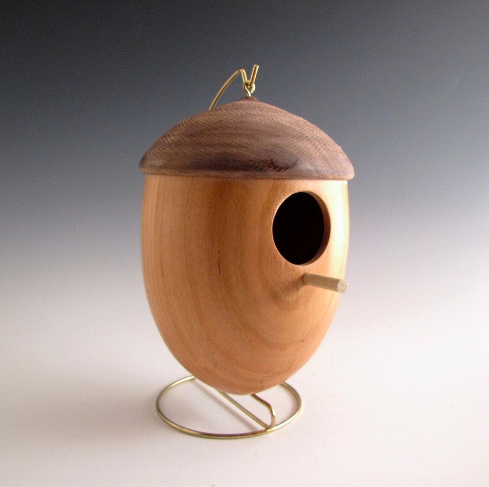 Cherry and Walnut Wood Turned Bird House - Decorative - Wood Turning - Home Deco
