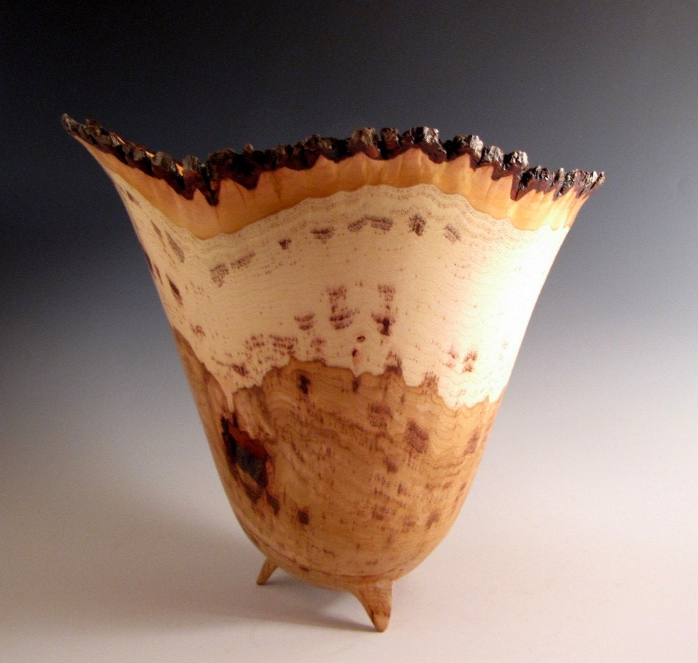Natural Bark Edge Hickory Wood Turned Bowl - Home Deco - Wedding Gift - Father's Day
