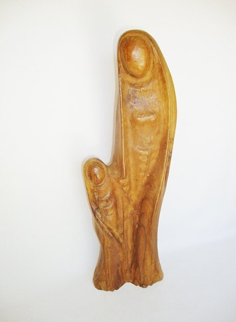 vintage cypress knee wood carving mother and child folk art