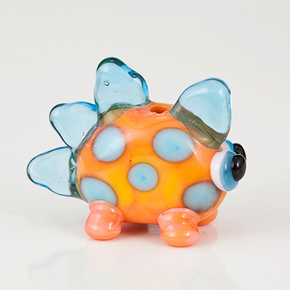 Orange Blue Dinosaur Lampwork Glass Bead - Dinos for Diabetes
