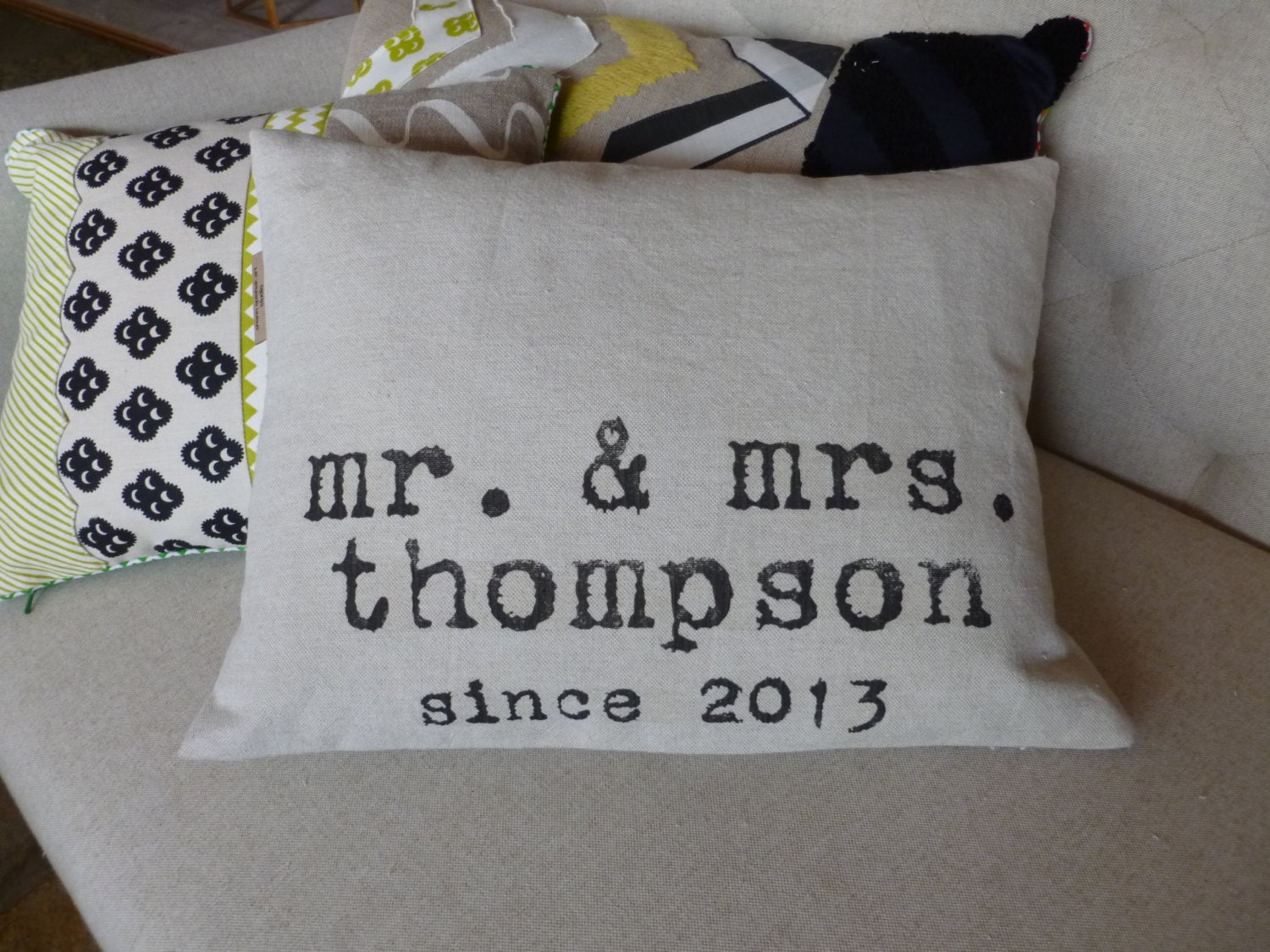 Mr and Mrs Throw Pillow Personalized Wedding Gift and Anniversary Gift Custom Modern Design- Pillow Insert Included