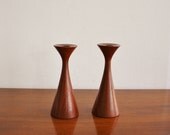 Vintage pair of modern wooden candlesticks