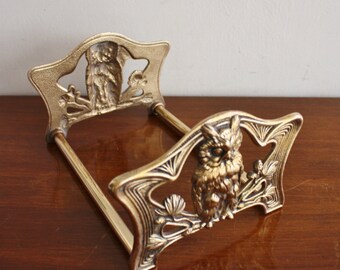 Vintage expandable art nouveau brass owl bookends