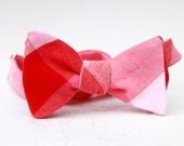red, pink, & white plaid freestyle bow tie