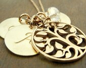 Gold Family Tree Charm Personalized, Custom Necklace, BARBARA by E. Ria Designs