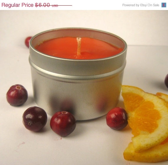 ON SALE Cranberry Citrus - Soy Candle, 4 oz, travel tin, orange, grapefruit, red candle, hemp wick