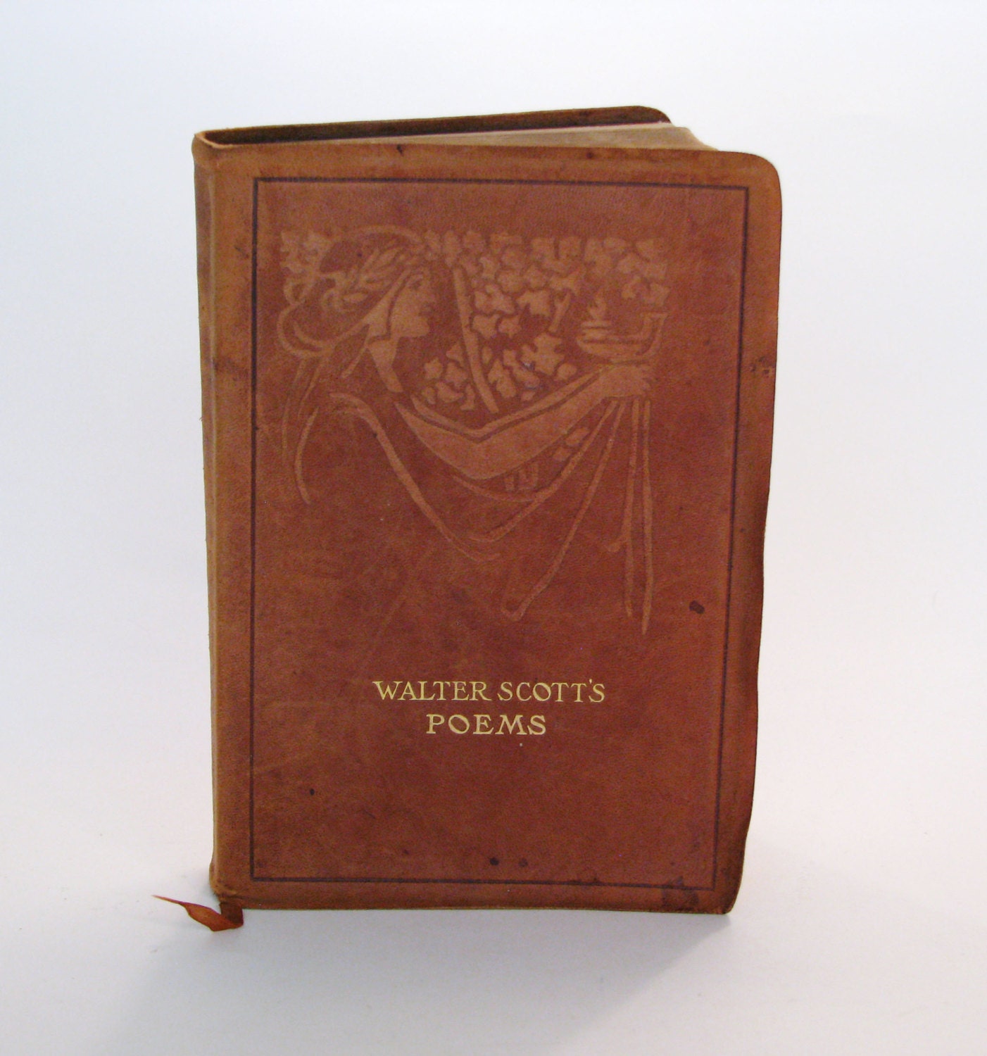 Beautiful Vintage Book - Sir Walter Scott Poems - Leather Embossed - Antique Book