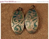 On Sale Etched Copper Metal Stamps, Sage Green Swirls 635 by CC Design