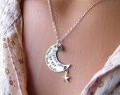 I Love You To The Moon And Back Hand Stamped Necklace Sterling Silver Chain