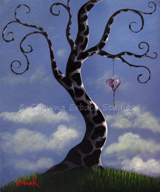 ORIGINAL PAINTING shawna erback Cow Tree pop surrealism Surreal ooak Landscape