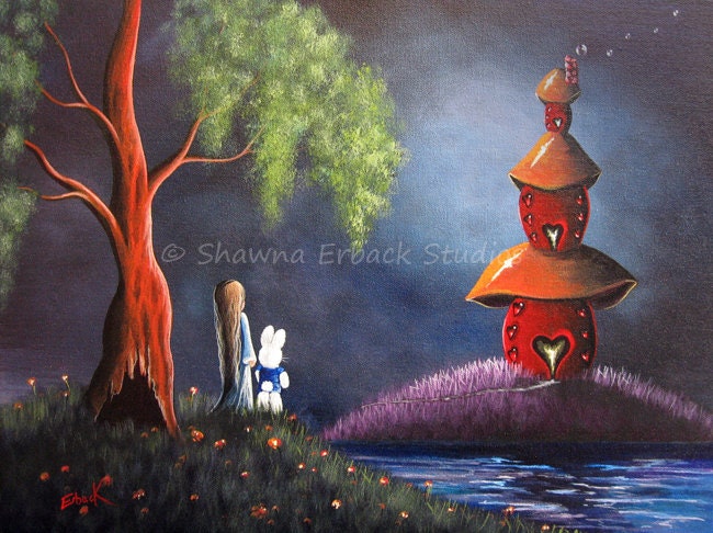 aceo art card ALICE IN WONDERLAND erback art fantasy fairy tale Other Side Of Wonderland print