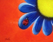 ORIGINAL LADYBUG PAINTING bright whimsical Pretty Flowers art Shawna Erback ooak