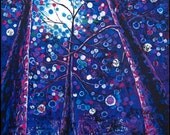 CLEARANCE Trees in Moonlight Big Original 24" x 24"  Tree Art Painting on canvas by Christina Colwell, Modern Contemporary Folk Art