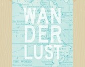 Wanderlust World Travel Digital Print Adventure Map in Light Blue 5 x 7 Wall Art