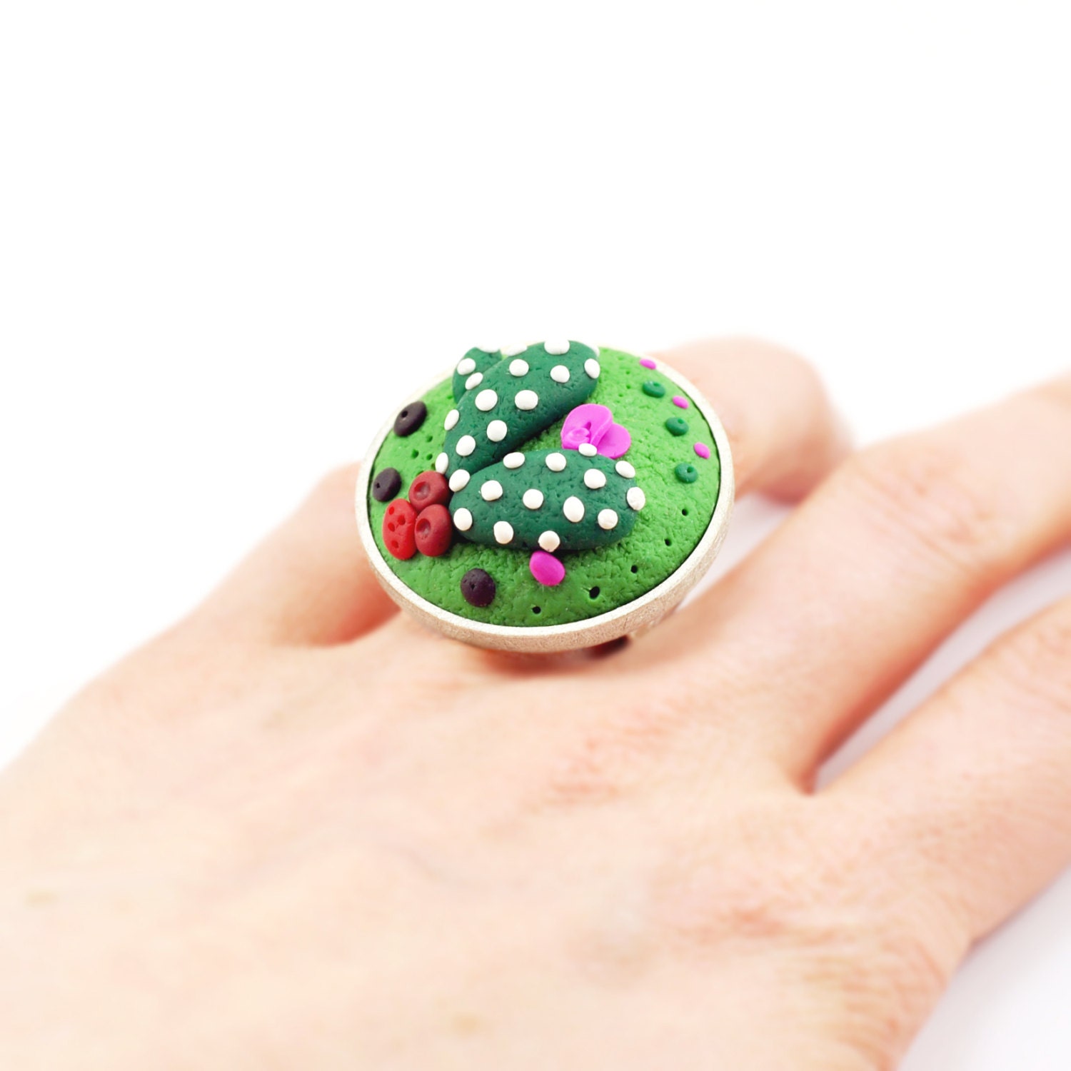 Polymer Clay and Silver Ring. Handmade. Collection CACTUS. Handmade by Maria Goti Joyas.