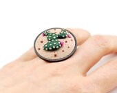 Polymer Clay and Silver Ring. Handmade. Oxidized Silver. Collection CACTUS. Handmade by Maria Goti Joyas.