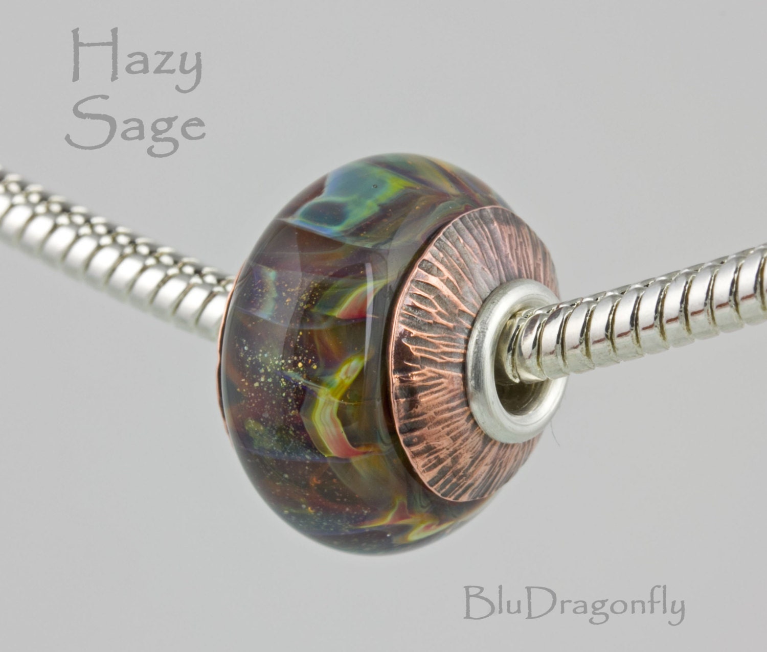 Handmade Lampwork Glass Bead - BluDragonfly SRA - Hazy Sage - Fits Biagi, Chamilia, Troll