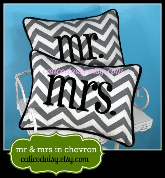 mr and mrs Embroidered Pillow Cover Set - Choose Your Colors - 12 x 16