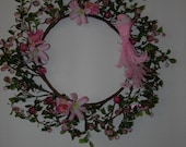 Pink Themed Beaded & Floral Wreath Silk Floral Arrangement
