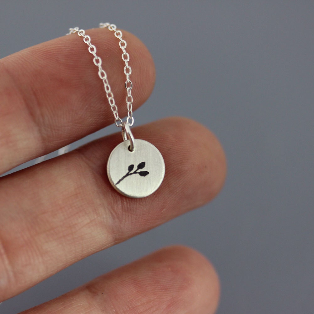 Tiny Silver Branch - Twig Necklace - Etched Sterling Silver Pendant